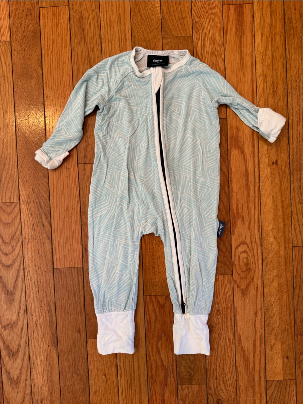 Zipster Baby Light Blue Geometric Baby Zippered Sleep pjs